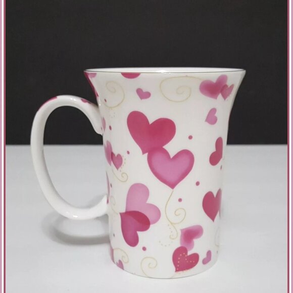 NEW RARE Coastline Imports Pink Hearts Mug 10 OZ Bone China Valentine's - Picture 3 of 7